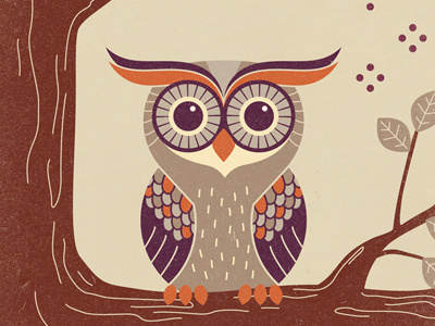 Finished Owl cute eyes illustration leaves noise owl rust texture tree warm colors