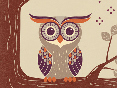 Finished Owl illustration owl cute rust noise eyes tree texture leaves warm colors