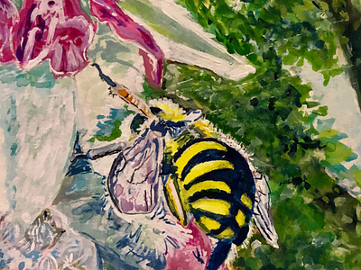 The Whole World is a Garden - 3 bees bug gouache illustration insect nature painting spring watercolor wildlife