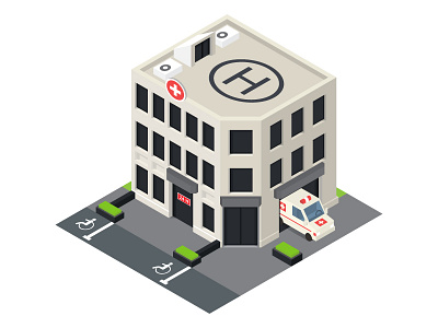 Isometric hospital ambulance building clinic hospital isometric medical vector