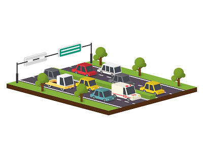 Isometric road with cars, vector