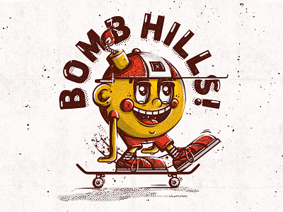 Bomb Hills! bomb character cool design goofy illustration nike skateboard texture tshirt