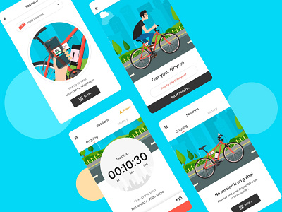 Rent E Bicycle app app design bicycle bicycle rent design e bicycle flat illustraion minimal qr code rental rental app scan session timer ui ux vector