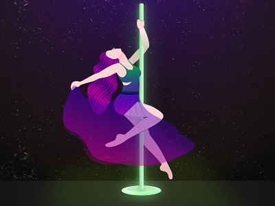 Fly dance art artwork colour dance dancing dark theme fashion fly high girl illustration neon light pole dance