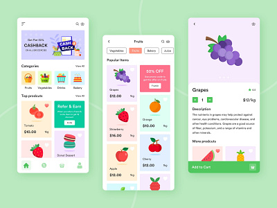 Grocery Store App app app design buy onine cashback color delivery design fruits app grocery grocery store icon minimal online shop online store typography ui ui design uiux yudiz