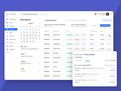 Mark Attendance attendance college college portal dashboad design educational list online learning panel portal school student table view teacher ui ux web web design whitespace
