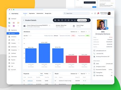 College Student Profile admin panel app design chart chat college college portal communication dashboard design logs portal profile student table task ui university user ux web