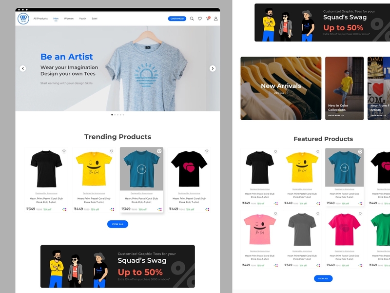 Home Page - 999 Tee advertising artwork banner blue design digital art ecommerce fashion homepage icon landing page navigation offer t shirt typography ui ux web webdesign website