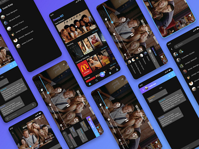 Cinema NXT 3dicon app chat cinema cinemagraph color colorful dark ui design fonts friends gradient group chat home screen icon movie shadows typogaphy ux viedo