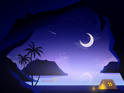 A Night On The Island artwork dark design gradient illustration moon nature night vector