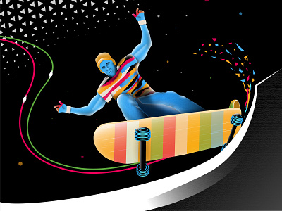 Skateboard Illustration 3d basicshape branding color colors darktheme design gradient graphic design illustration neon shapes skateboard sports technological technologies texture ui vector web