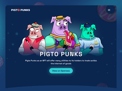 Pigto punks 3d banner blockchain branding color design gradient graphic design illustration logo market nft opensea purchase trending typography ui ux vector web