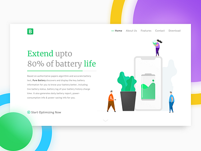 Battery App promotion page banner battery gradients splashpage ui design