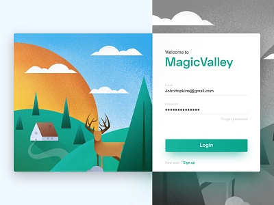 Login Concept design green illustration reindeer splitscreen typography ui valley vector web website