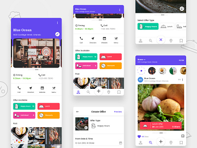 Restaurant's Social App app colorful create food food app icon iconography offers restaurant app ui ux