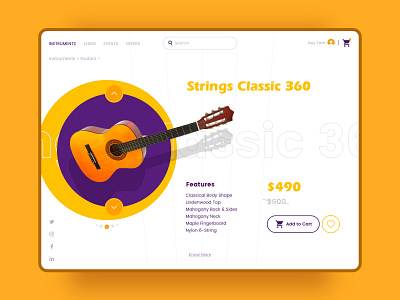 Music Instrument detail page features guitar instruments music product detail slider tablet design ui web
