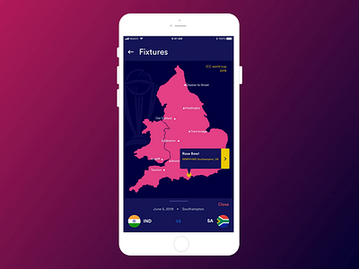 Worldcup 2019 fixtures animation app design details england flow gradient illustration prototype schedule stadium ui ux worldcup worldcup2019