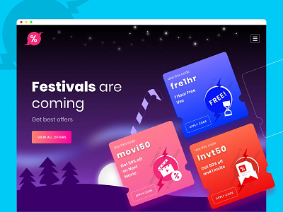 Festival Offers banner card christmas coupon design discount festivals gradient offers ui voucher web web banner