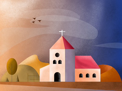 An old Church! brush church evening gradient illustration light mountain nature old old church shades sky sunset vector vintage