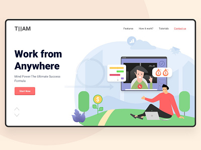 Flexible Work Banner artwork banner budget design flat flexible garden illustration laptop process timeline ui user ux vector videocall web work