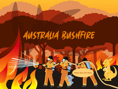 Australia Bushfire animal australia bushfire design fire firefighters forest illustration infography jungle kangaroo koala save earth typography vector weather wildfire wildlife yudiz