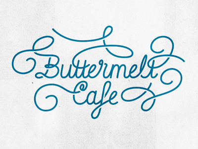 Swashy logo concept type lettering swash blue script curls cafe butter logo logotype