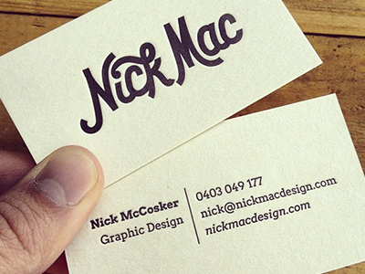 Nick Mac Letter-Pressed Card business card letter press lettering letterpress logo logotype nick mac script