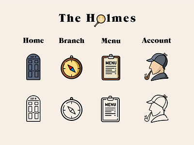 Sherlock Holmes-themed tab icons app cafe icon illustration logo sherlock holmes vector