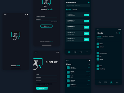 StayInTouch - Chat App UI app design futuristic graphic design illustration mobile tech ui ux