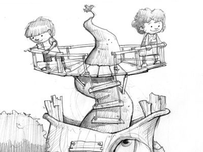 Tree characters childrens book concept fort pencil sketch sketchbook tree
