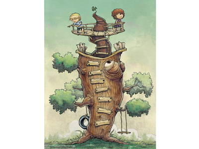 Promo piece 8-28-14 characters childrens books creature digital illustration monster pencil russ cox tree treehouse