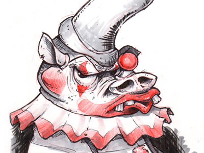 Day 17 of the Inktober Challenge character clown colored pencil drawing intoner pen ink rhino study