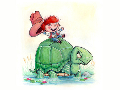 Buck Ryder cowboy turtle animals traditional gouache pen ink pencil watercolor illustration cartoon character childrens books