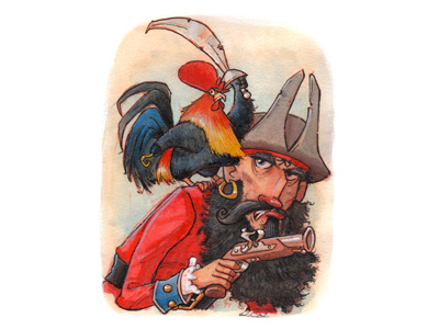 Pirate Rooster adventure character design childrens books colored pencil gouache humorous pen and ink pirate rooster watercolor