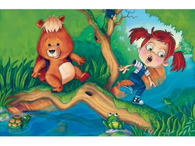 Bear And Friend bear cartoon childrens book digital frog girl humorous illustration photoshop