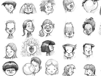 Head Studies characters children heads kids pencil sketches studies