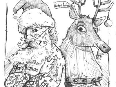 Tattooed Santa characters childrens book concepts pencil sketchbook sketches studies