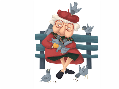 Old woman cartoon character brand character cartoon character design children cute design graphic design illustration illustrator old oldness pigeon procreate woman