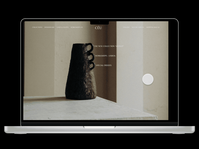 Ceramic studio page - GIF art beige branding ceramic design hobby minimaldesign relax studio ui ux vase workshops