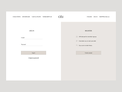 Log in page - ceramic studio ceramic design minimaldesign ui ux