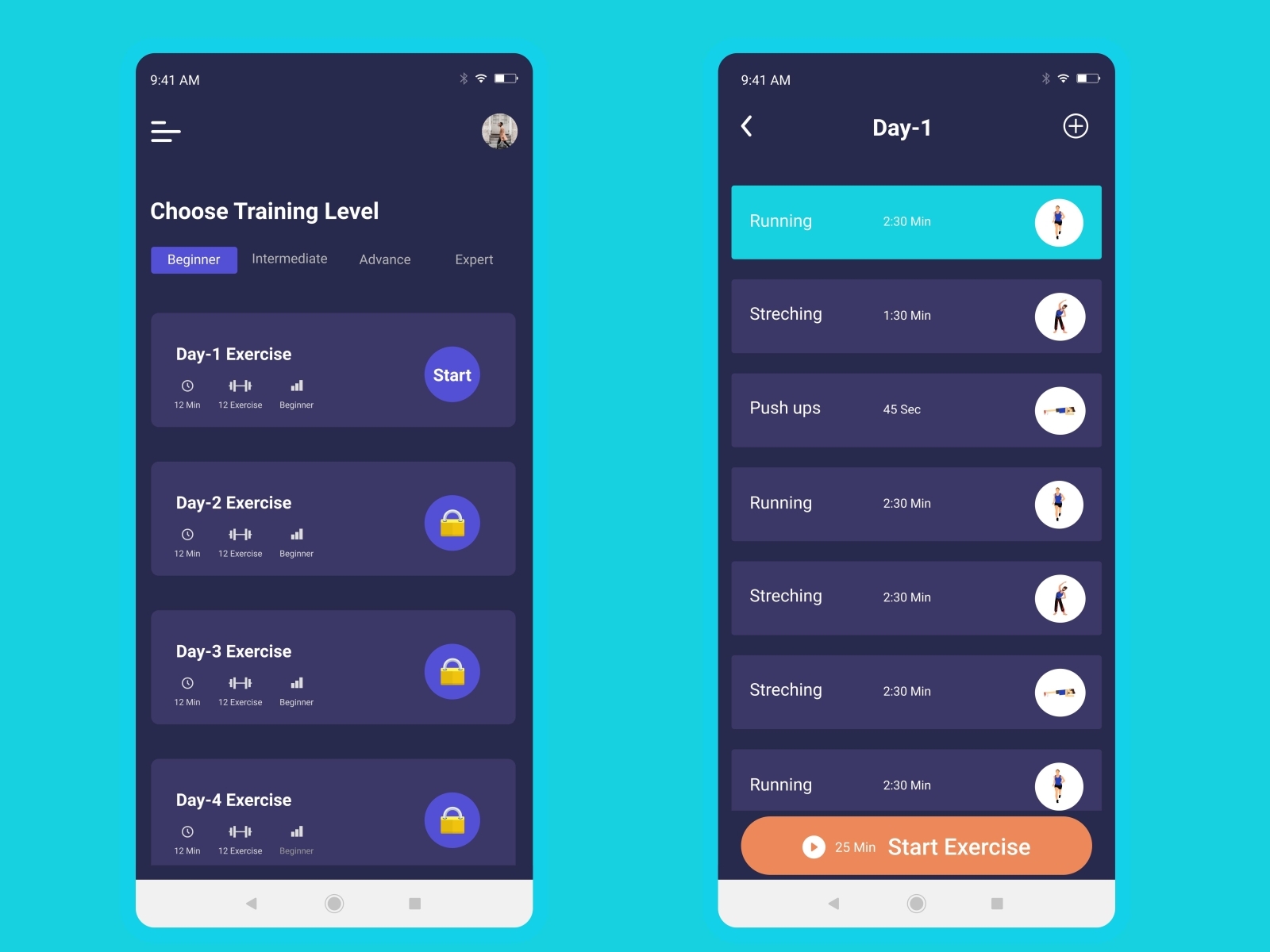 Exercise App UI by Akash Kumar on Dribbble