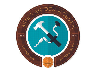 Arie van der Hoeven carpenter den haag drill furniture maker hammer holland illustration label meubelmaker timmerman tools wood