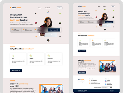 Tech Waka clean figma landing page tech event ticket booking ui ux web design