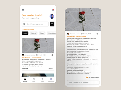 Poetry App Concept clean figma mobileapp poem poetry ui