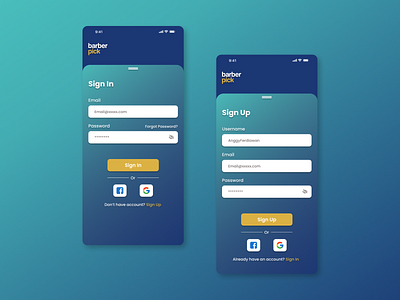 Sign Up and Sign In Page Screen - UI Design Mobile Apps app branding graphic design mobile ui uiux ux