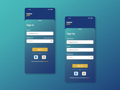 Sign Up and Sign In Page Screen - UI Design Mobile Apps