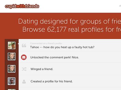 Home page v2 cupidwithfriends dating facebook feed landing page