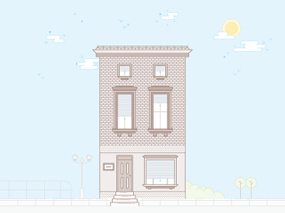 A Man Walks Into A Building ... brick building cloud door illustration line sky street vector window