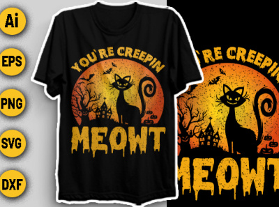 Halloween Cat Scary T-shirt Design