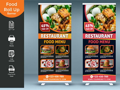 Food Rollup Banner Template abstract advertisement banner design business cover creative design flyer food menu pizza restaurant rol roll up template vector